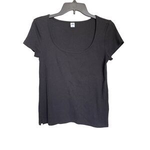 Old Navy Womens Blouse Size Medium Black Top Short Sleeve Stretch Cotton Blend